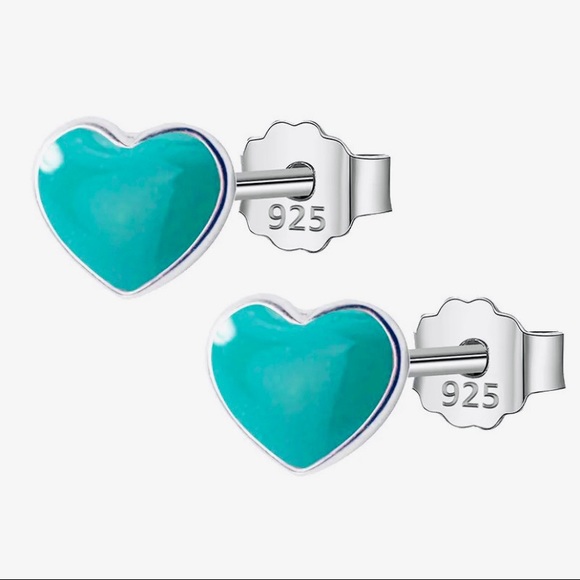 Pandora Teal Glazed Heart Sterling Silver Studs - Picture 2 of 7
